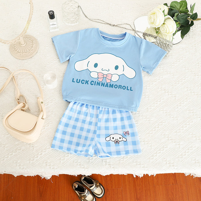 Wholesale Cartoon Cute T-shirt Plaid Shorts Children's Suit JDC-CTS-XiaoHZ004