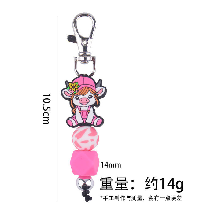 Wholesale Cartoon Cow Silicone Beaded Wrist Keychain JDC-KC-GuangTian039