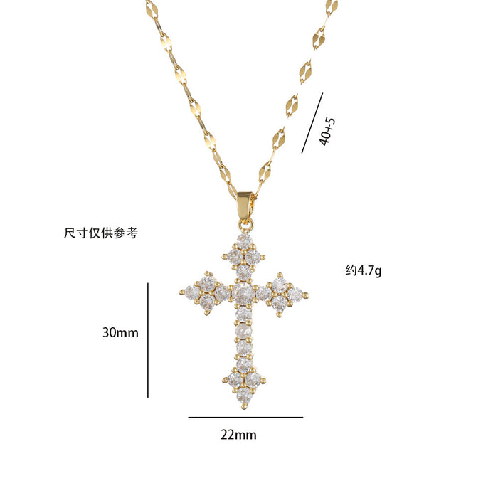 Wholesale New necklace with zircon cross pendant, zircon chain jewelry, fashionable necklace