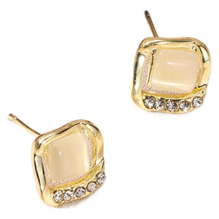 Wholesale S925 silver needle Korean square cat's eye stone inlaid with zirconium