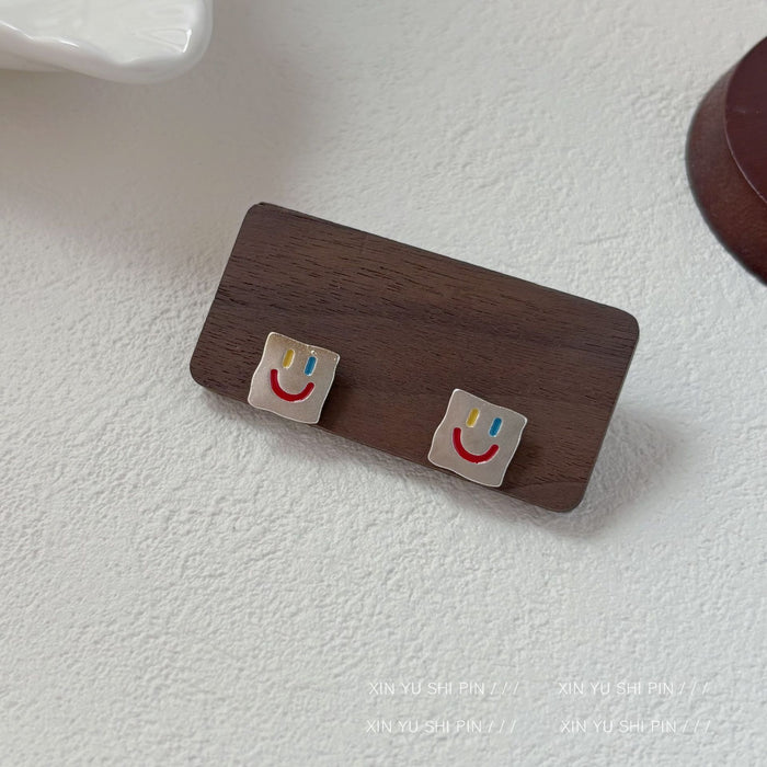 Wholesale Colorful smiling square earrings with a simple and high-end feel, cute earrings
