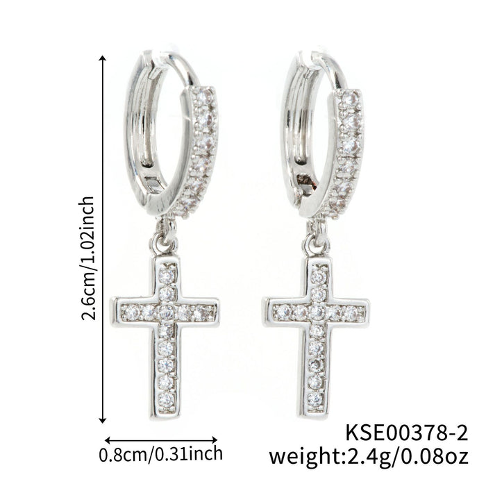 Wholesale Cross inlaid zirconia earrings, classic ear buckles, zirconia earrings, temperament earrings