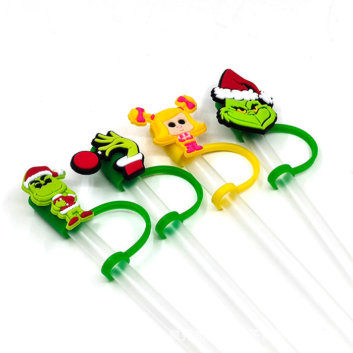 Wholesale 10PCS Christmas Cartoon Series Silicone Straw Set JDC-SCR-KuaJ002