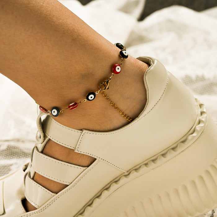 Wholesale Fashion classic style color preserving electroplated stainless steel Devil's Eye ankle chain multi-color wholesale