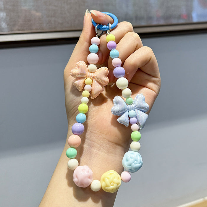Wholesale Colorful handmade bead key chain exquisite acrylic bow mobile phone chain pendant