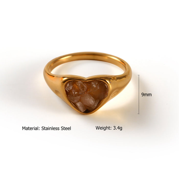 Wholesale Original design, personalized stainless steel ring with natural stone heart shape, high-end feeling, ring color preservation wholesale