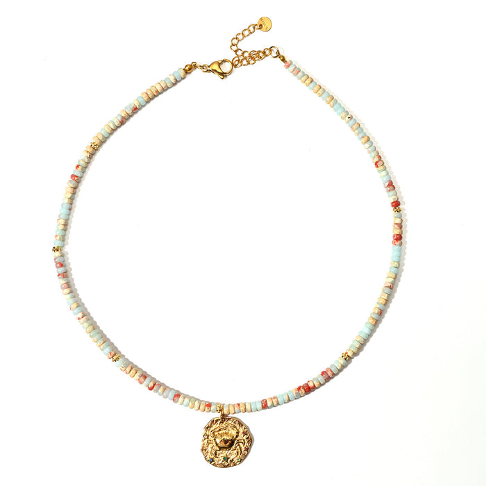 Wholesale Original Jewelry Design Colorful Natural Stone Necklace Stainless Steel Twelve Constellation Necklace Personalized Matching