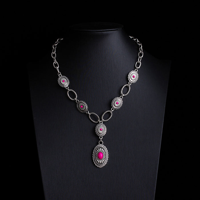 Wholesale Retro ethnic style turquoise necklace,  Western denim style,  multi-layer layered sweater chain