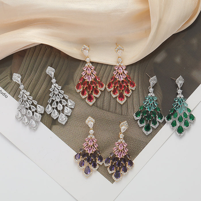 Wholesale Feather tassel earrings, retro fashion earrings, niche high-end, exaggerated earrings