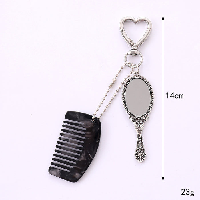 Wholesale Fashionable square mini comb car bag pendant, phone keychain, personalized handle, makeup mirror decoration