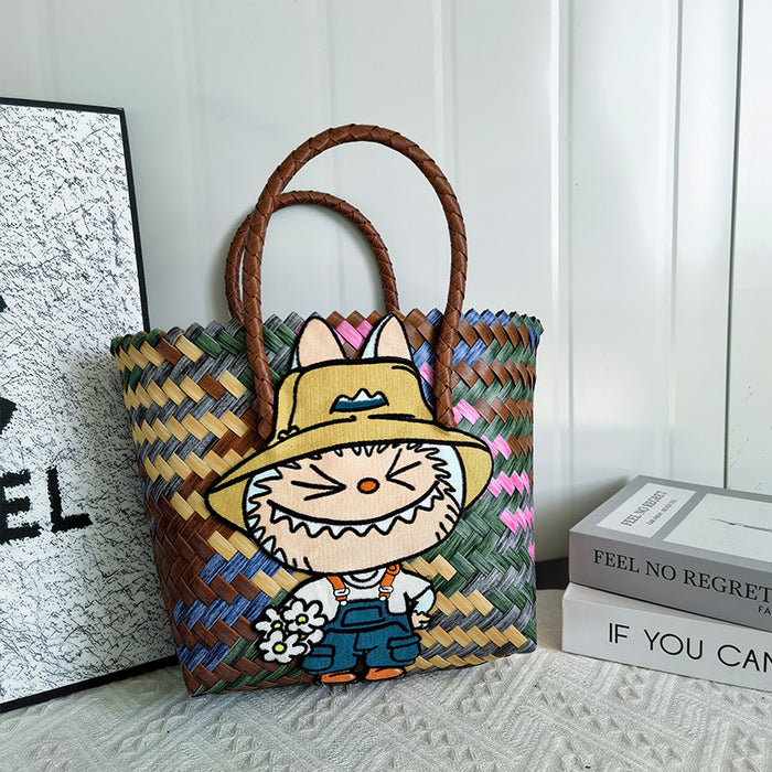 Wholesale  Handbag Summer  Cartoon Woven Bag Large Capacity Work Commuter Bag Hand-Woven Handbag