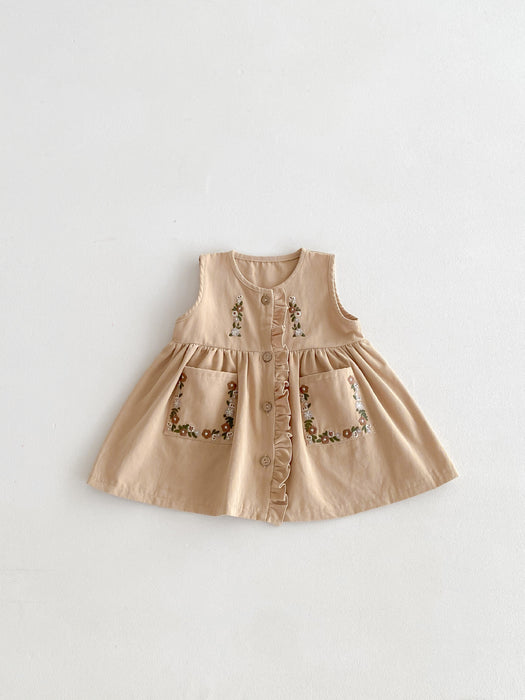 Wholesale Ruffle Hem Embroidered Vest Children Dress JDC-CTS-WeiNiS003