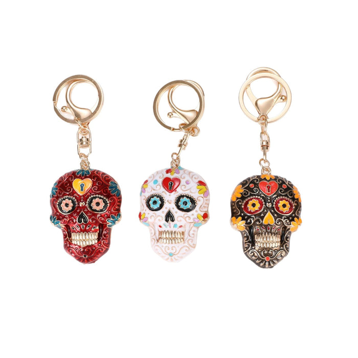 Wholesale Zinc Alloy Enamel Keychain with Mandala Skull Design Trendy Car Key Accessory for Gift Boutique