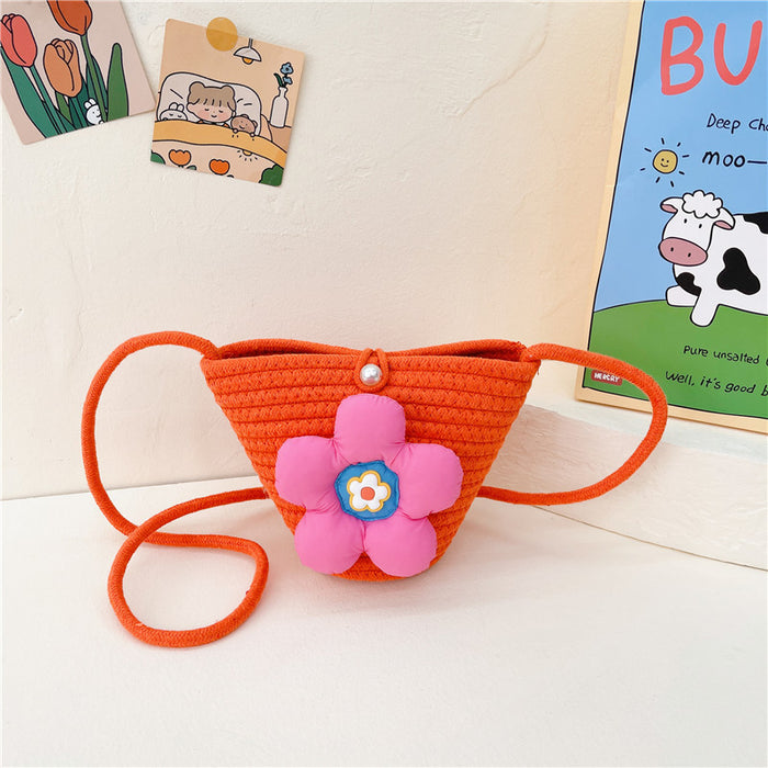 Wholesale Straw Bag  Children's Bag Three-dimensional Flower Crossbody Bag Straw Bag Women's Coin Purse