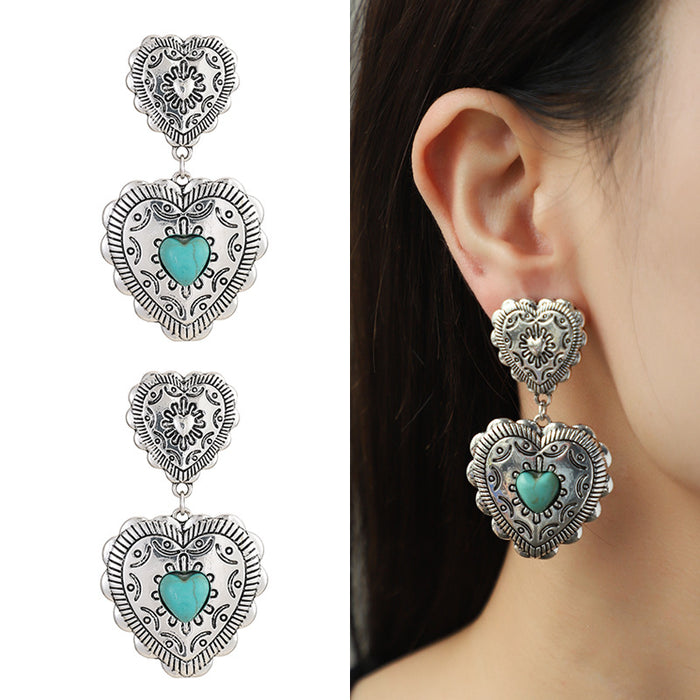 Wholesale Valentine's Day Love Heart Earrings Vintage Alloy Earrings JDC-ES-KenJie001