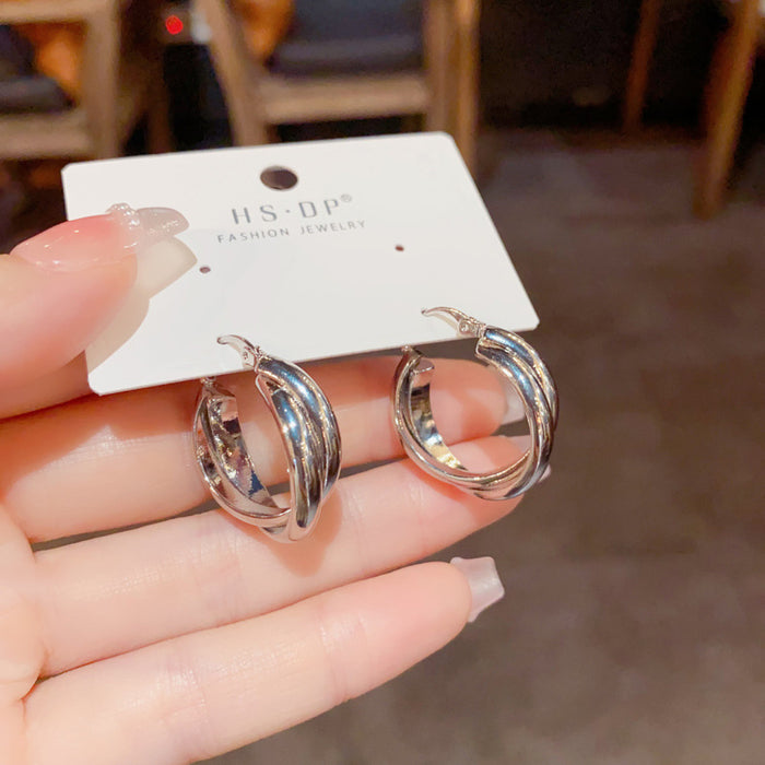 Wholesale Geometric Cross Double-Layer Circle Earrings Popular Earrings