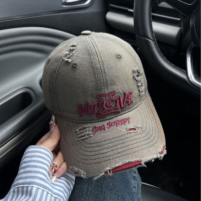 Wholesale Embroidered baseball cap with perforated letters, versatile sunshade and sun protection hat