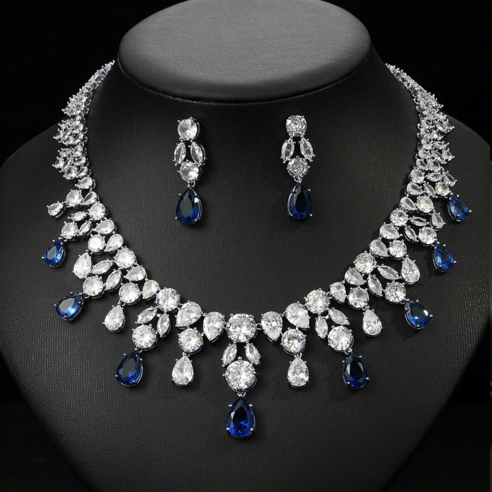 Wholesale Zircon Necklace Earrings Set Bride Wedding Dress Dinner Jewelry Water Drop Full of Diamonds