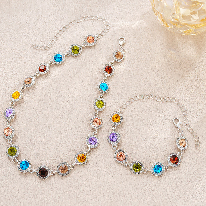 Wholesale Set of colored zircon-set bracelets and necklaces as jewelry.