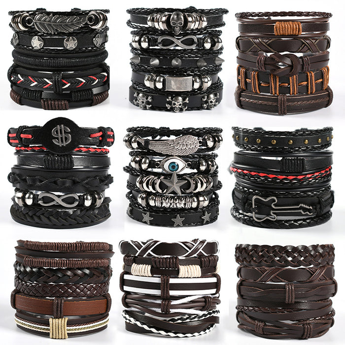 Wholesale Men's woven leather bracelet, genuine leather bracelet