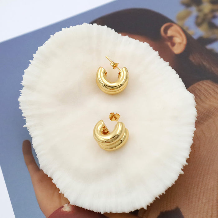 Wholesale retro titanium steel double-layer C- shaped earrings