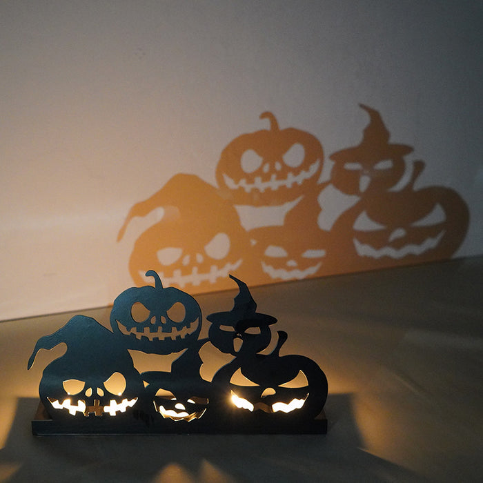 Wholesale Halloween Pumpkin Lantern Skeleton Candle Holder Iron Art Decoration JDC-OS-YFT003