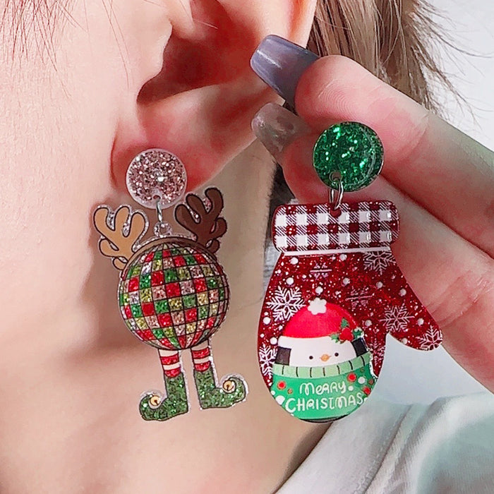 Wholesale Cartoon Christmas Series Elk Gloves Acrylic Earrings Exaggerated Design Earrings