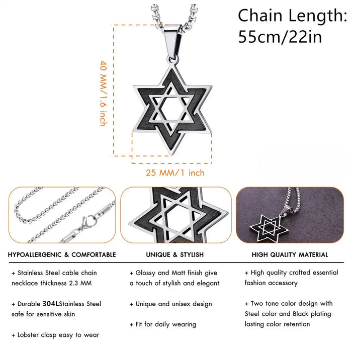 Wholesale Personalized Fashion Necklace Two tone Stainless Steel David Star Pendant Necklace