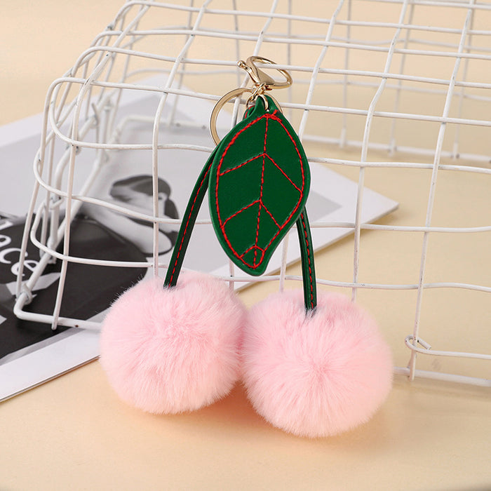 Wholesale Fashion Red Plush Cherry Keychain Pendant Pom-Pom Bag Charm Decorative Accessory