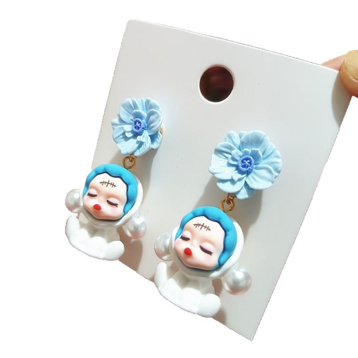 Wholesale Cartoon Rose Doll Cute Silver Needle Earrings for Women