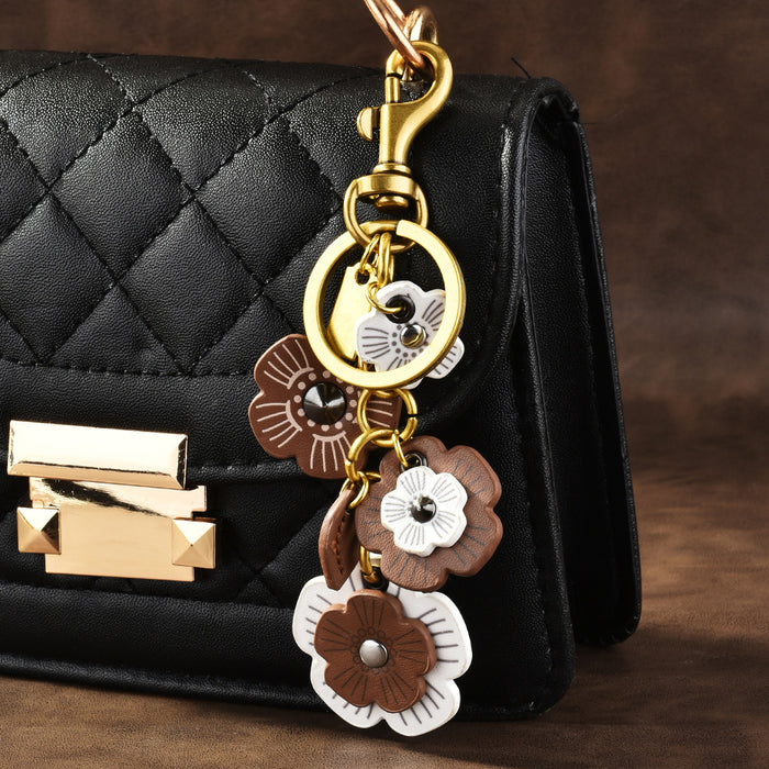 Wholesale Fashion Flower PU Leather Bag Charm Keychain Decorative Accessory