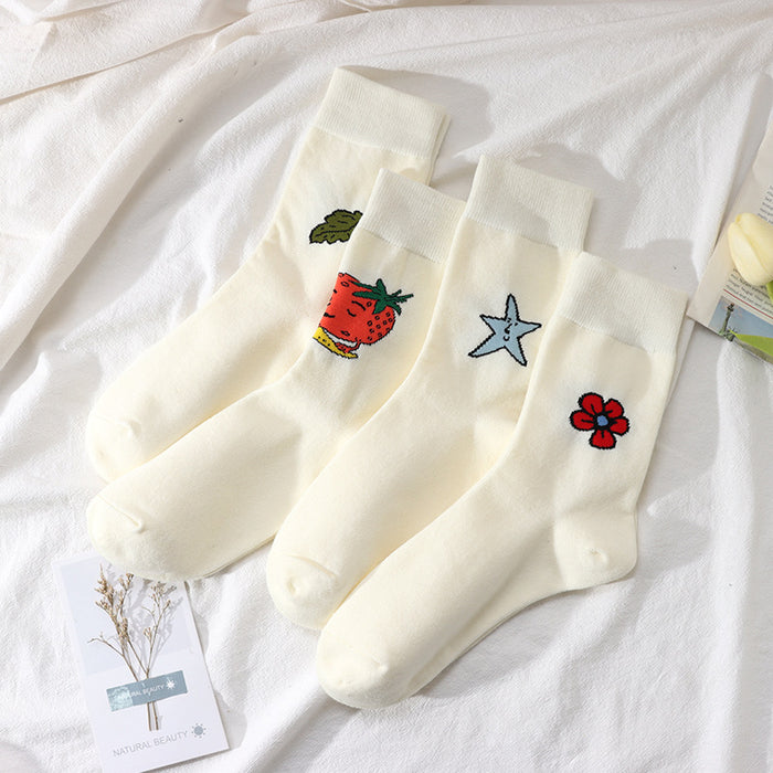 Wholesale Mid length socks, flower cotton socks, cartoon comfortable and breathable calf socks