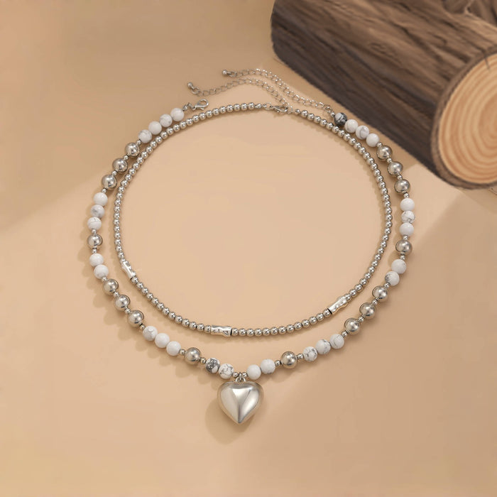 Wholesale Bead necklace set, heart pendant, imitation turquoise bead collarbone chain