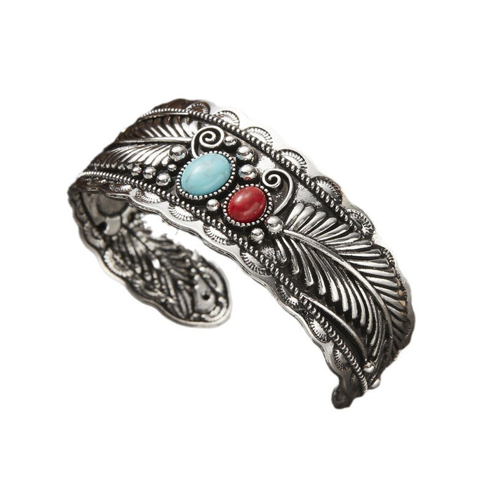 Wholesale Retro Ethnic Style Two-color Leaf Pattern Bracelet JDC-BT-GangM001