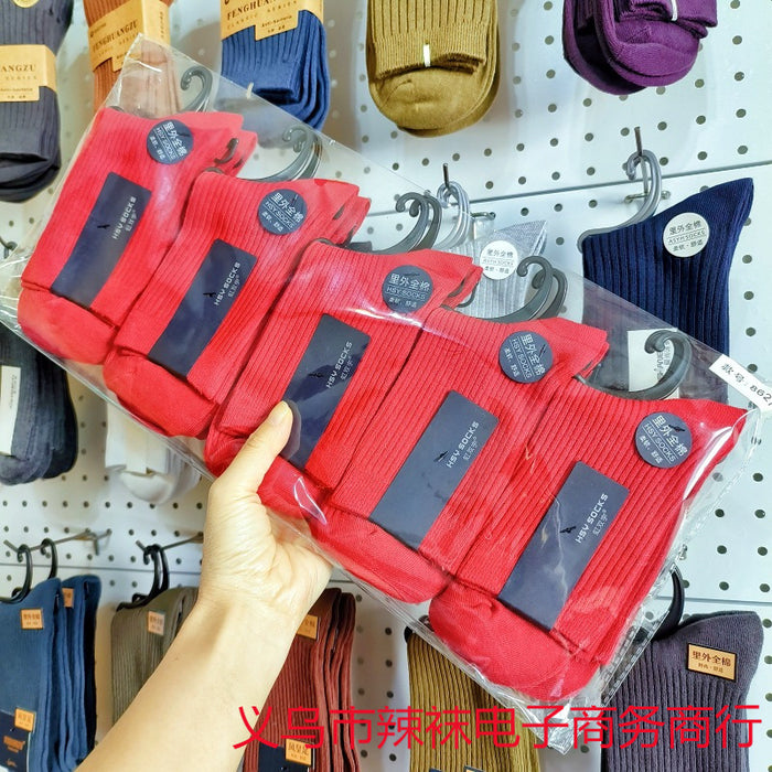 Wholesale Red socks, double needle middle tube cotton socks