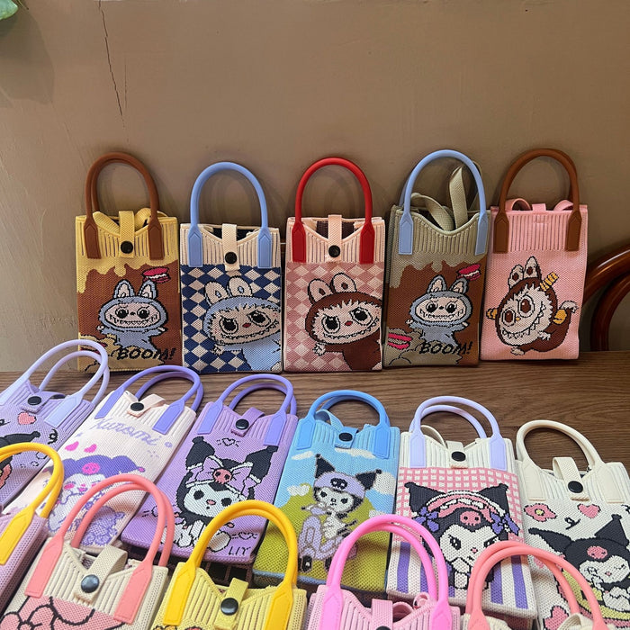 Wholesale Mobile Phone Bag Wool Knitted Small Square Bag  Small Bag Contrast Color