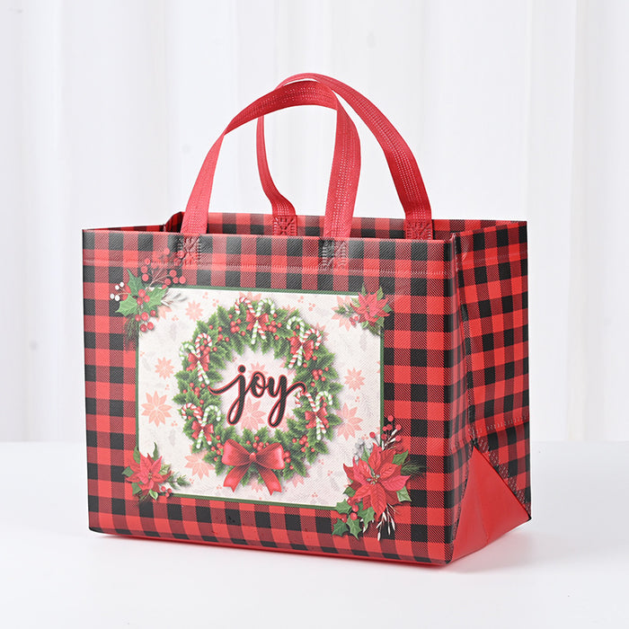 Wholesale Plaid Christmas Series Hand-held Gift Bags Cartoon Reindeer Non-woven Bags JDC-GB-XJ001