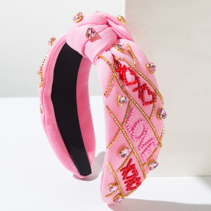 Wholesale Valentine' s Day hand-sewn heart-shaped letter " LOVE"  beaded headband