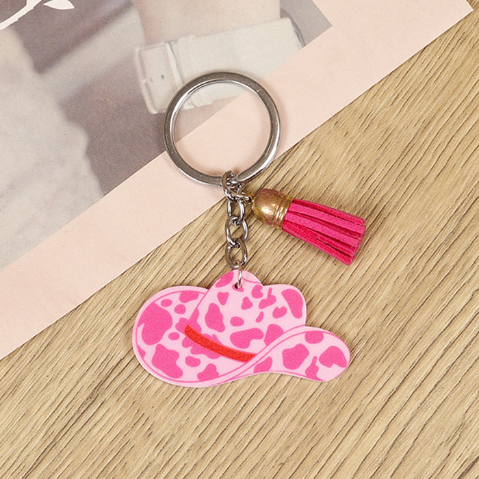 Wholesale keychain retro western do old cactus love cowboy hat cow zebra hoof pink tassel