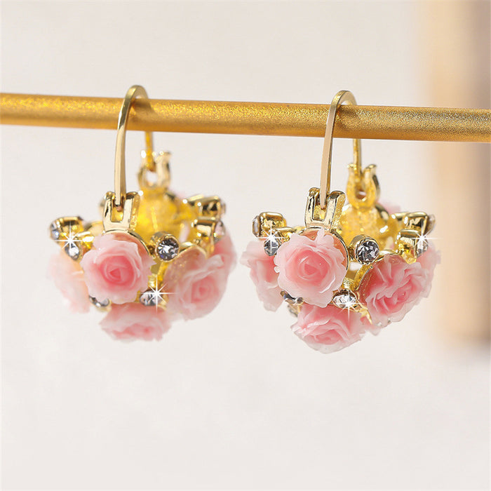 Wholesale French Dopamine Pink Basket Ear Clip Alloy Rhinestone Boutique MOQ≥2
