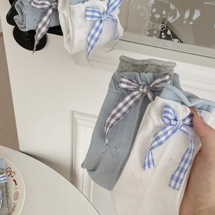 Wholesale Checkered bow socks boneless anti pilling pile socks