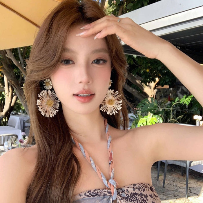 Wholesale Holiday style sunflower earrings exaggerated women' s seaside travel photo earrings