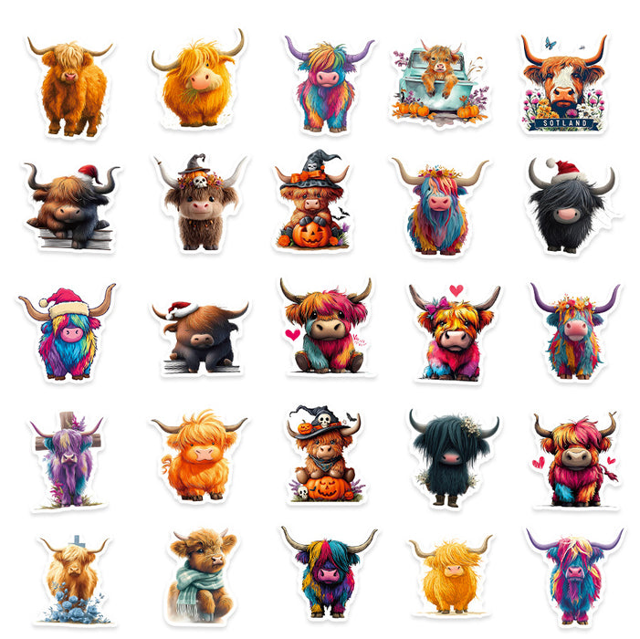 Wholesale 156pcs Scottish Highlands Cow Stickers Waterproof Graffiti Stickers Animal Laptop Stickers