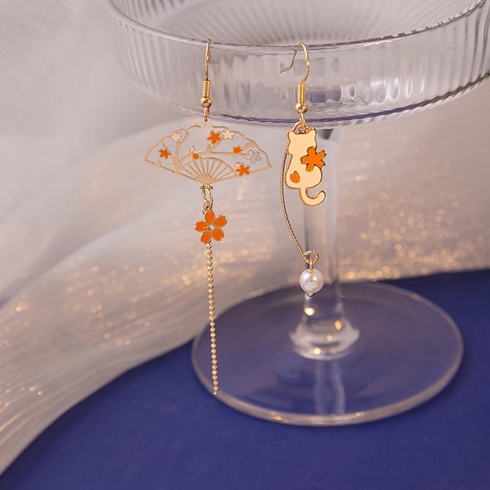 Wholesale Fashionable cartoon earrings, fan-shaped pearl pendant, gentle ear hook