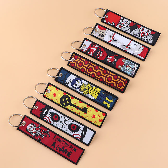 Wholesale  Cartoon Woven Label Keychain Lanyard   Fabric Keychain
