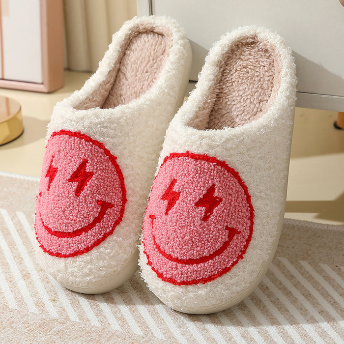 Wholesale Winter style lightning smiley face cotton slippers for women indoor home non-slip home autumn and winter warm slippers