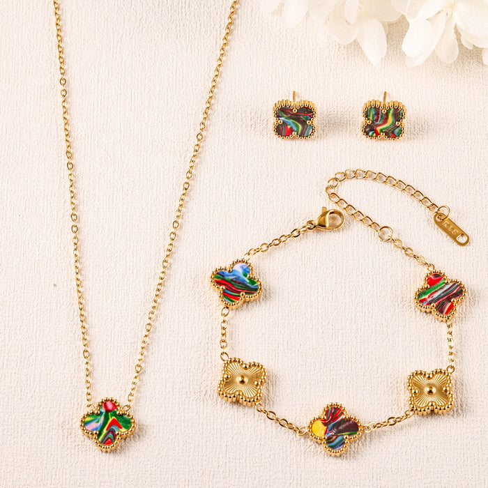 Wholesale Stainless Steel Four-Leaf Clover Gold-Plated Jewelry Set