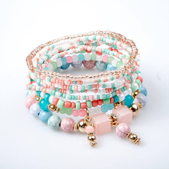 Wholesale Bohemian Ethnic Fashion Bracelets Multi-layer Rice Beads Women's Jewelry Geometric Rice Beads Bracelets JDC-BT-NHong004