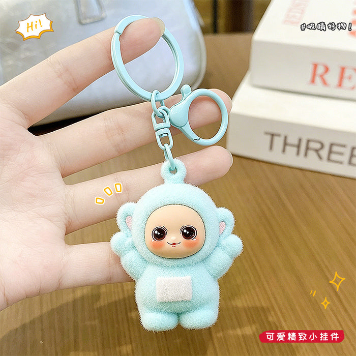 Wholesale Cute PVC Cartoon Keychain Pendant Flocking Key Ring Accessory for Kids minimum quantity：2