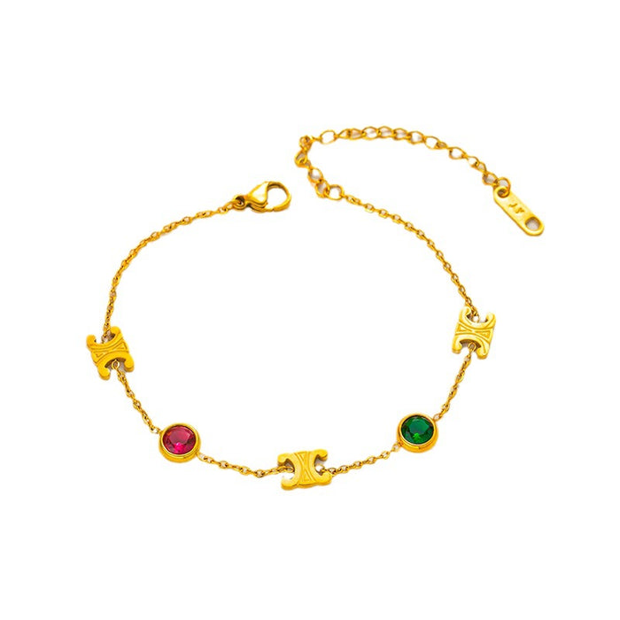 Wholesale titanium steel colorful stone bracelet for women light luxury niche design clavicle chain JDC-BT-Kucai003